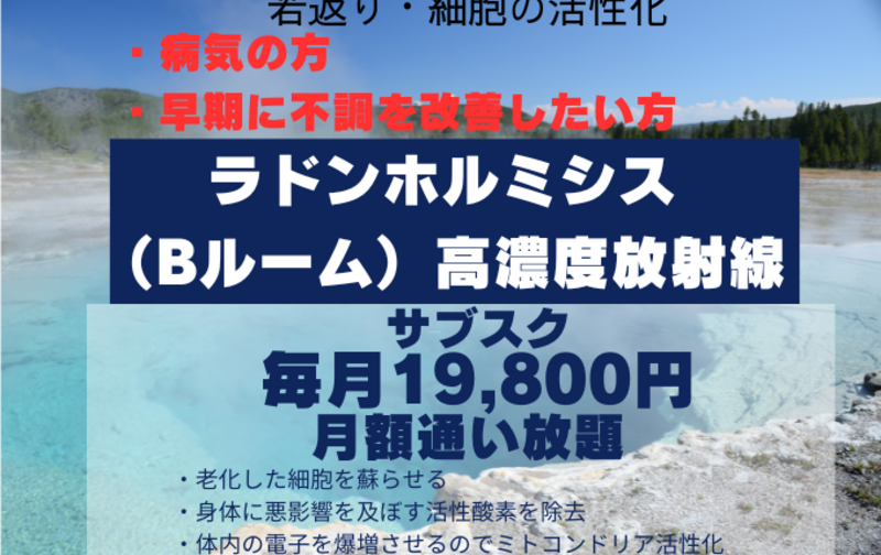 サブスク型【定額通い放題】ラドンホルミシスルーム（Bルーム：高濃度放射線ルーム）