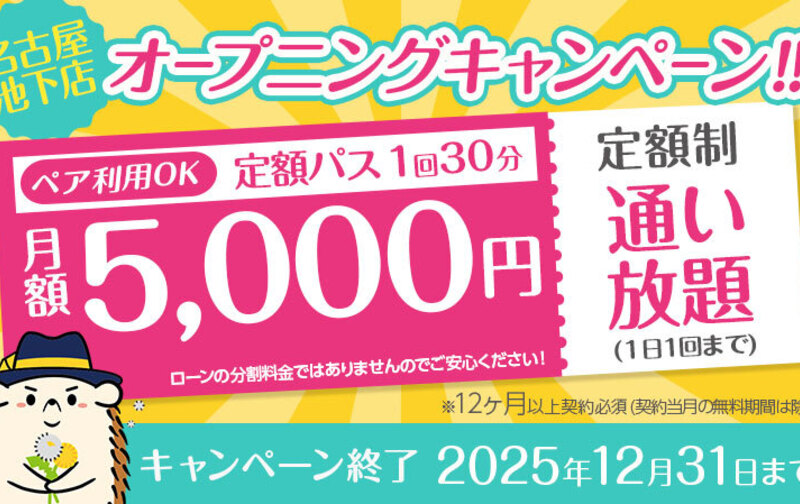 【オープニングキャンペーン】定額「通い放題」30分コース ★5,000円★ペア利用可　※12カ月以上契約必須