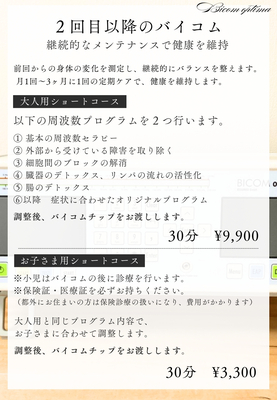 【バイコム2回目以降】全身の生体電流を調整