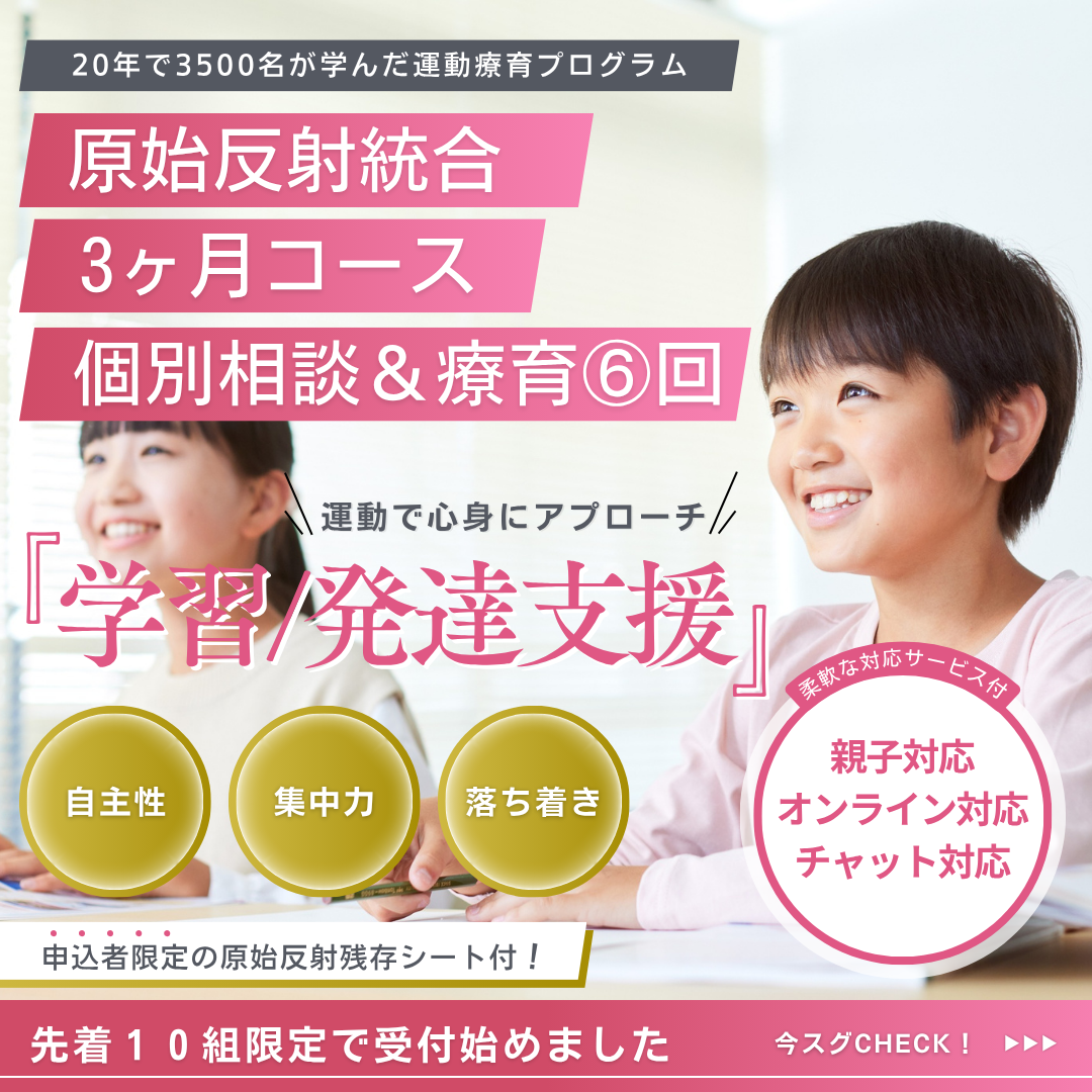【夏期個別相談】原始反射統合３ヶ月・全６回（学習支援・発達サポート）