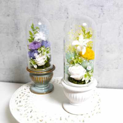 ガラスドーム洋風仏花＆7月季節の花レッスン