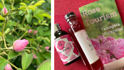 ＜薔薇と桃＊薫る五感＞　桃シフォンケーキとクロワッサンサンド＆国産ダマスクローズの化粧水作り