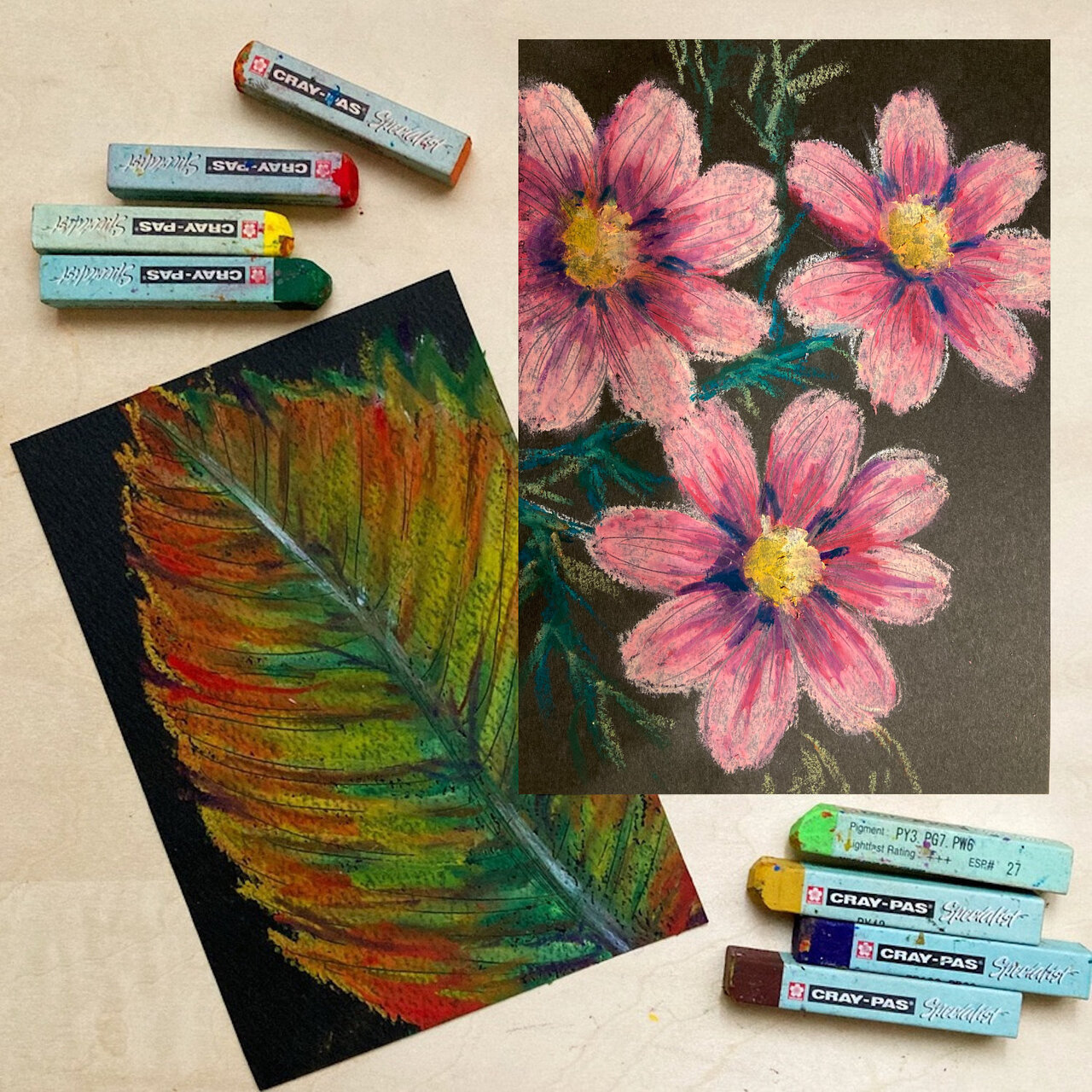 [atelier LIVING ART] 【本気クレパス】どアップなコスモス or 落ち葉を描こう