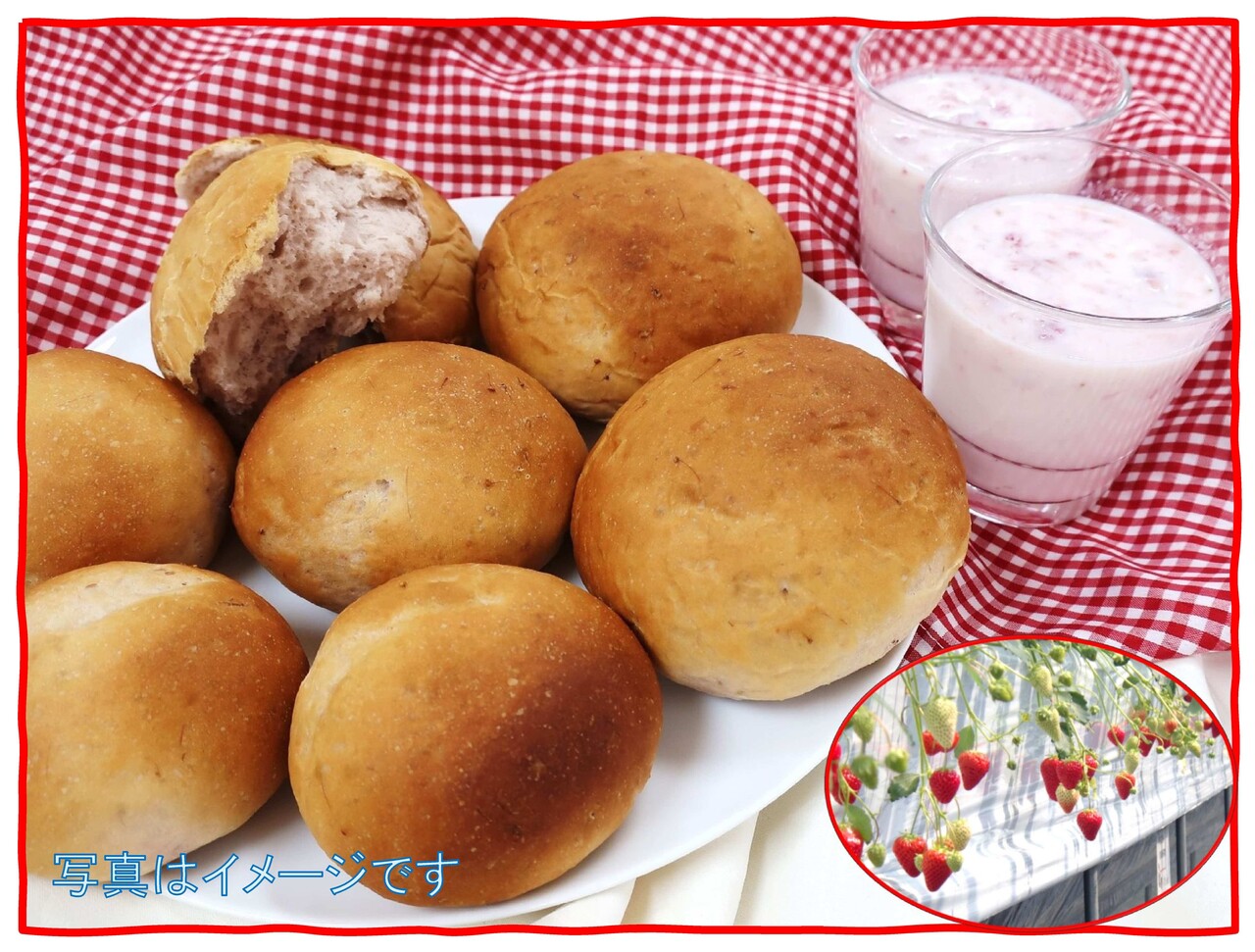 いちごを収穫していちごミルクパンを作ろう (いちご牛乳付)