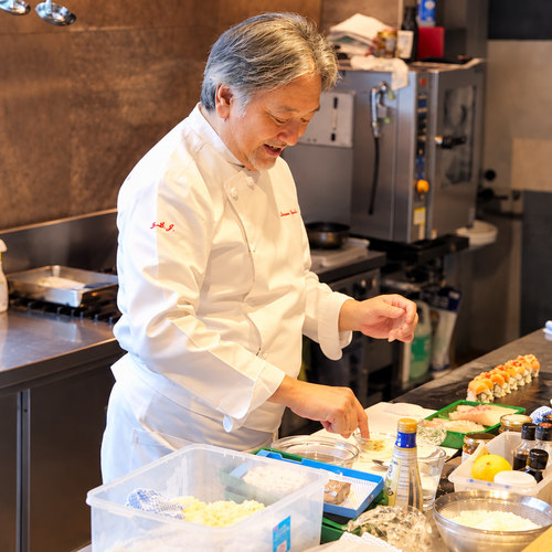 Chef Susumu Jimbo demonstrating Japanese cuisine in Kichijoji
