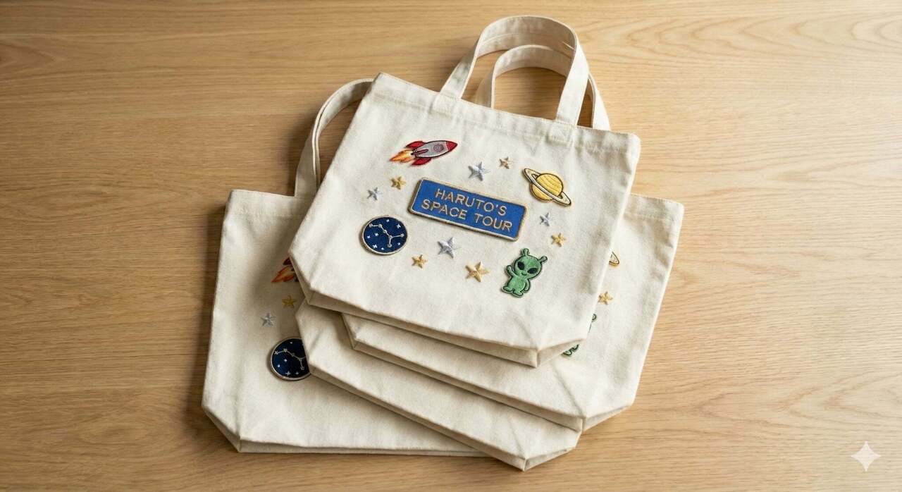 ワッペン6枚でデコっちゃおう！】自分だけのオリジナル刺繍トート