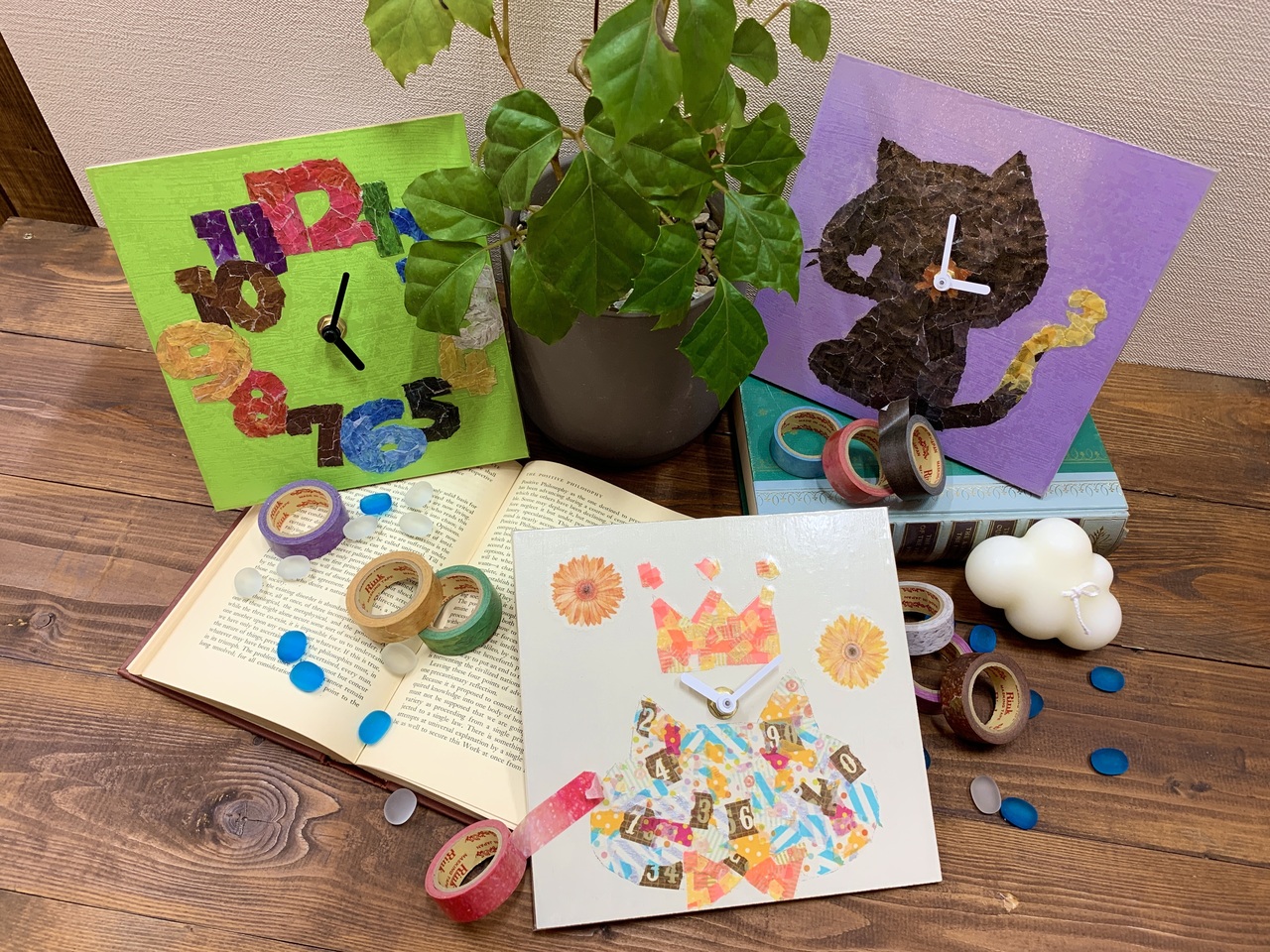 マスキングテープでちぎり絵時計を作ろう