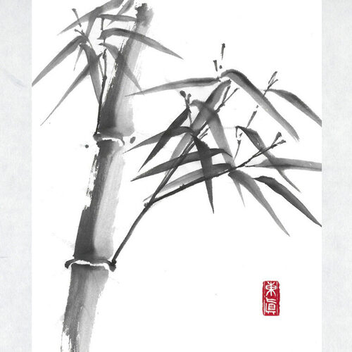 ★再度、値下げしました！★   樋口華玄 「竹の墨絵」　額装　送料無料！ はじめてさんの墨絵(墨で描く竹(基本編))