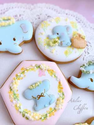 赤ちゃんゾウさんとミモザアイシングクッキーレッスン＜緑橋教室＞