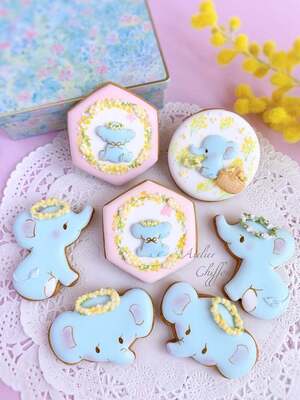 赤ちゃんゾウさんとミモザアイシングクッキーレッスン＜緑橋教室＞