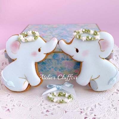 赤ちゃんゾウさんとミモザアイシングクッキーレッスン＜緑橋教室＞