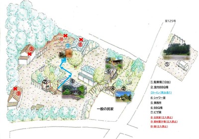 ①屋外屋根付きBBQ場(暖炉+ﾋﾟｻﾞ窯付き)