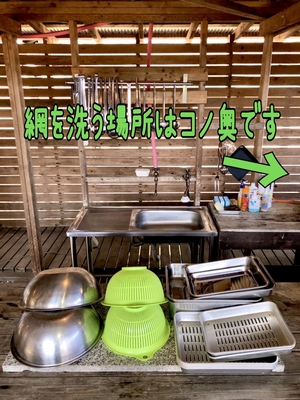 ①屋外屋根付きBBQ場(暖炉+ﾋﾟｻﾞ窯付き)