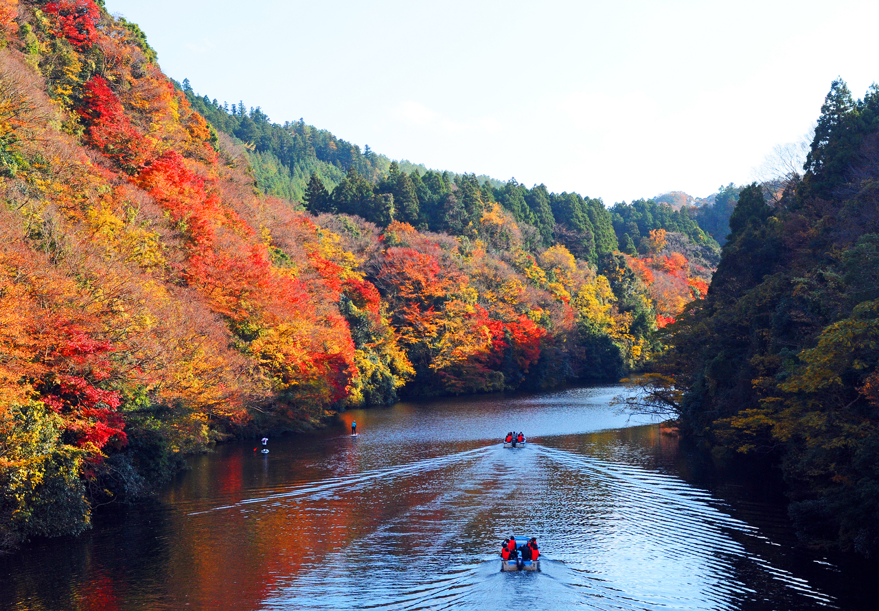 【錦秋の亀山湖】紅葉クルーズ＆チョコレート色の天然温泉