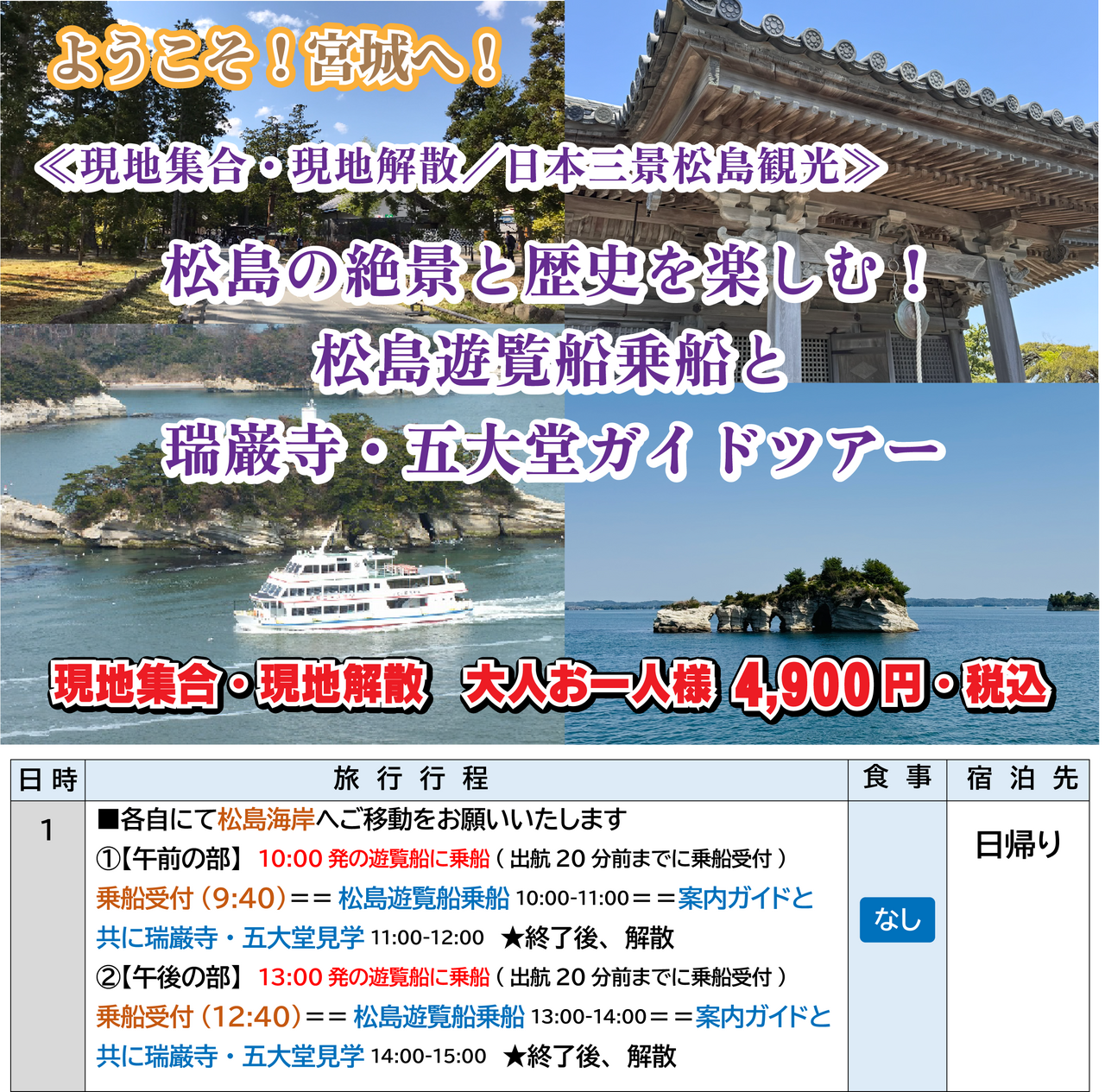 【現地集合・現地解散】松島の絶景と歴史を楽しむ！松島湾遊覧船乗船と瑞巌寺・五大堂ガイドツアー