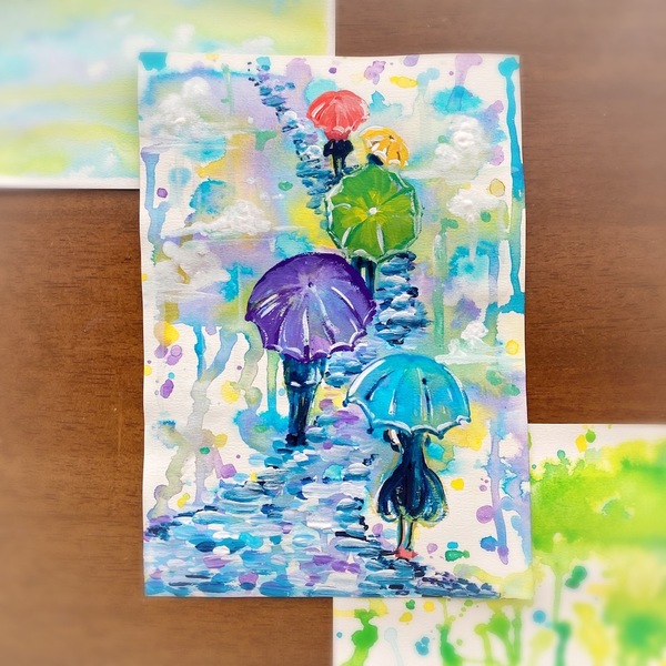 atelier LIVING ART] ドリッピングアートでやさしい雨を描こう