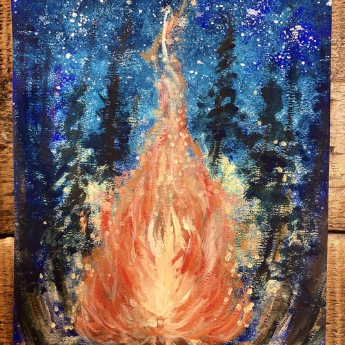 atelier LIVING ART] アクリル絵の具であったかい焚き火を描こう