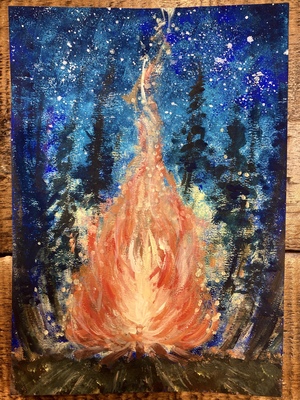 atelier LIVING ART] アクリル絵の具であったかい焚き火を描こう