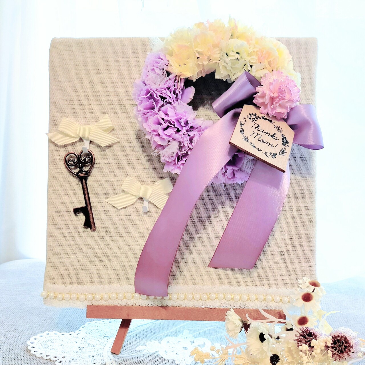 母の日スターチスドーナツのファブリックボード