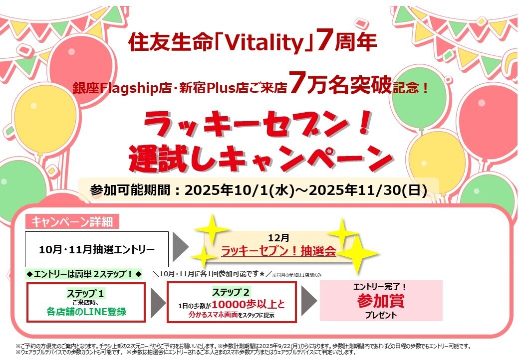 Vitality7周年×Vitalityプラザご来店7万名突破『ラッキーセブン！歩いて運試しキャンペーン』