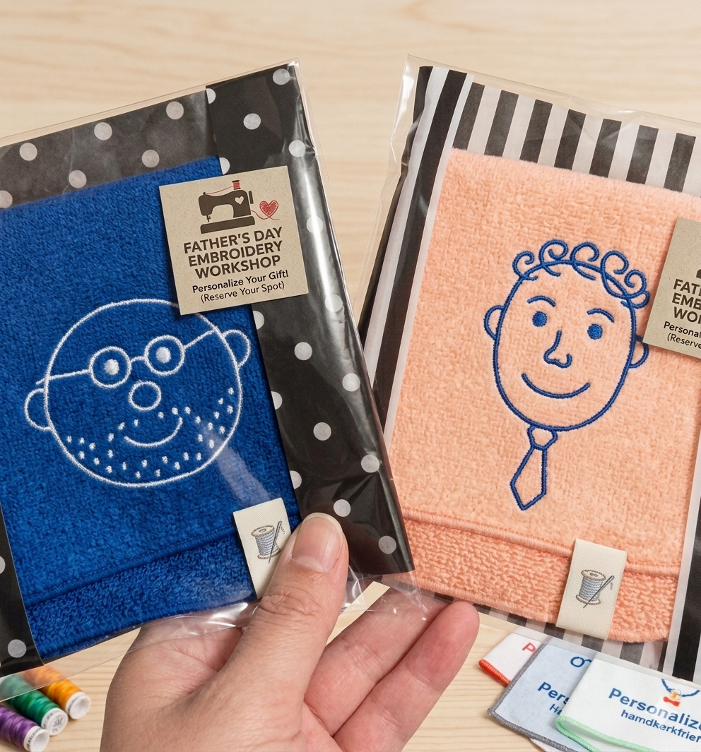 【三鷹】父の日フェアDAY1①オリジナル刺繍ハンカチづくり｜2026年5月30日(土)