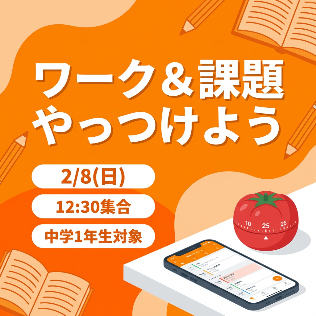 ２／８（日）中１生対象「ワーク・課題やっつけよう」申込フォーム