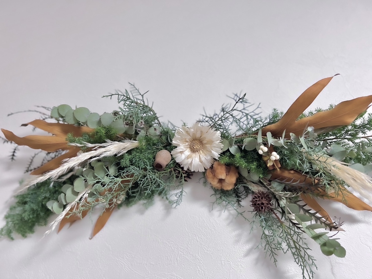 見本　クリスマス　横長スワッグ クリスマスアレンジメント/壁掛けアレンジ/横長スワッグ/横向き