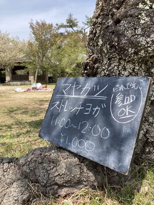 山上でストレッチヨガ