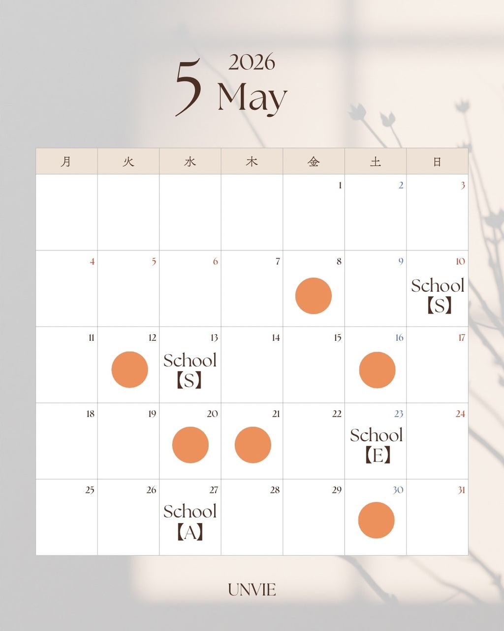 【５月レッスン日】８日(金)１２日(火)１６日(土)２０日(水)２１日(木)３０日(土)