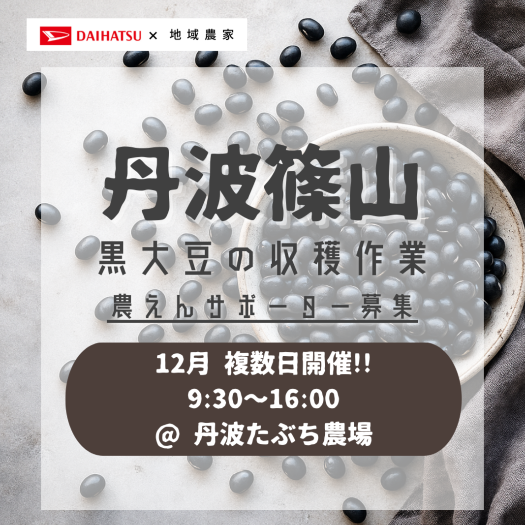 【援農/丹波篠山】2025年12月13日（土）黒大豆の収穫/丹波たぶち農場　