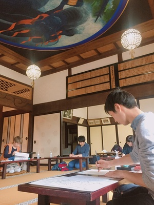 写仏会@功徳院  お盆用蓮華色紙作り