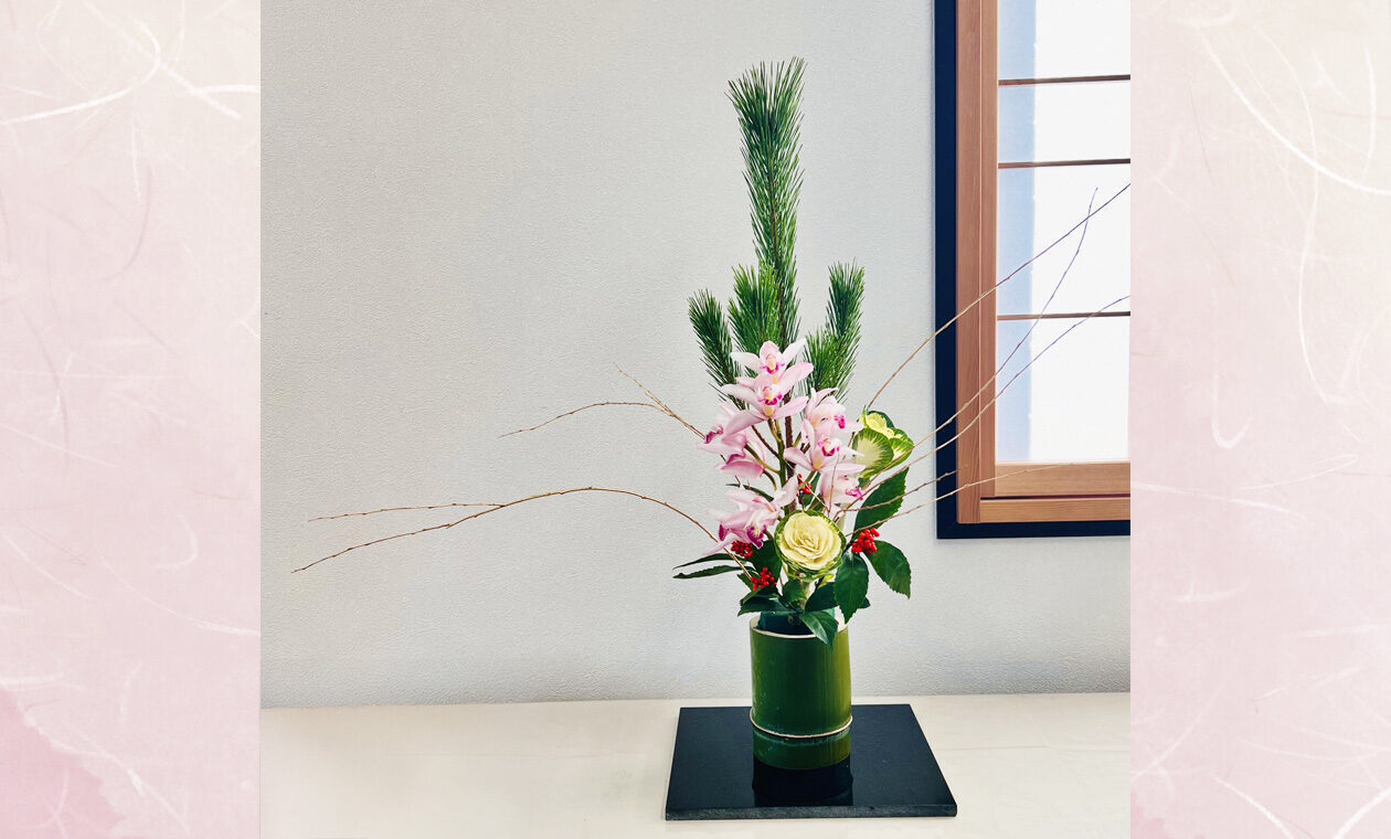 迎春の花をいける、新年花レッスン