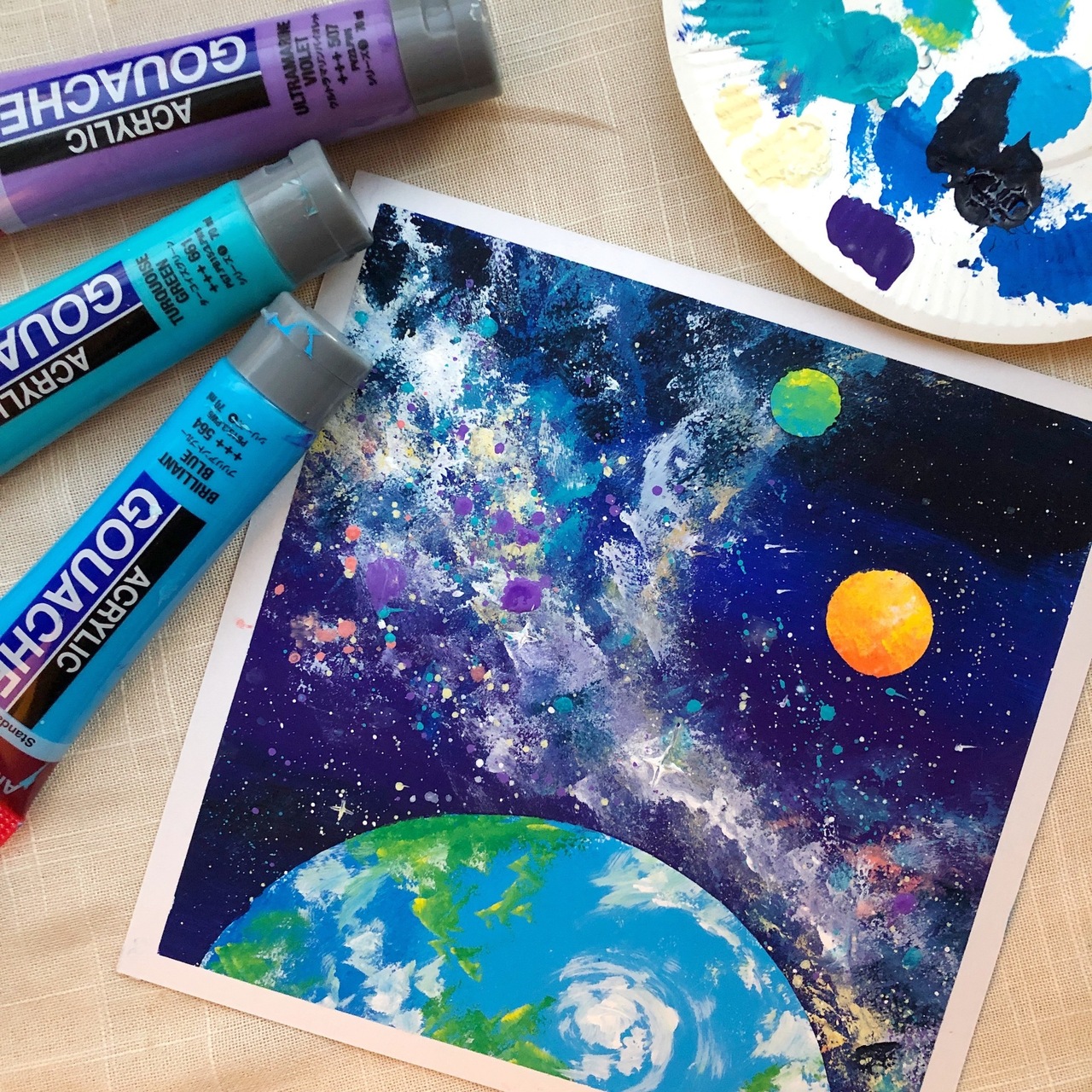 絵画（アクリル水彩 ）「緑の宇宙（Green Universe）」【芸術アート】 絵画☆原画（1点限り）「緑の宇宙（Green Universe