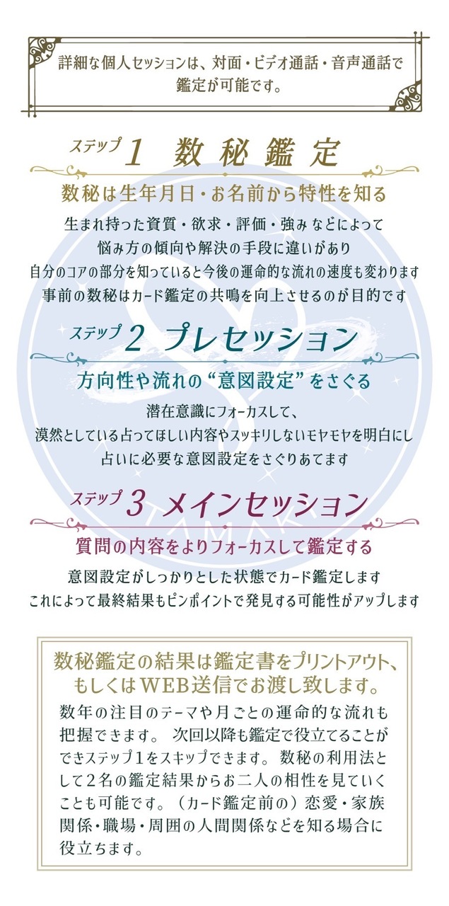 選べる4パターンのセッション！　数秘鑑定・プレ&メイン・クイック・フルセッション